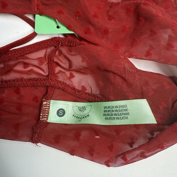 Honeydew Intimates Sheer Mesh Raised Hearts Bralette In Red Sz Small New - Picture 6 of 6